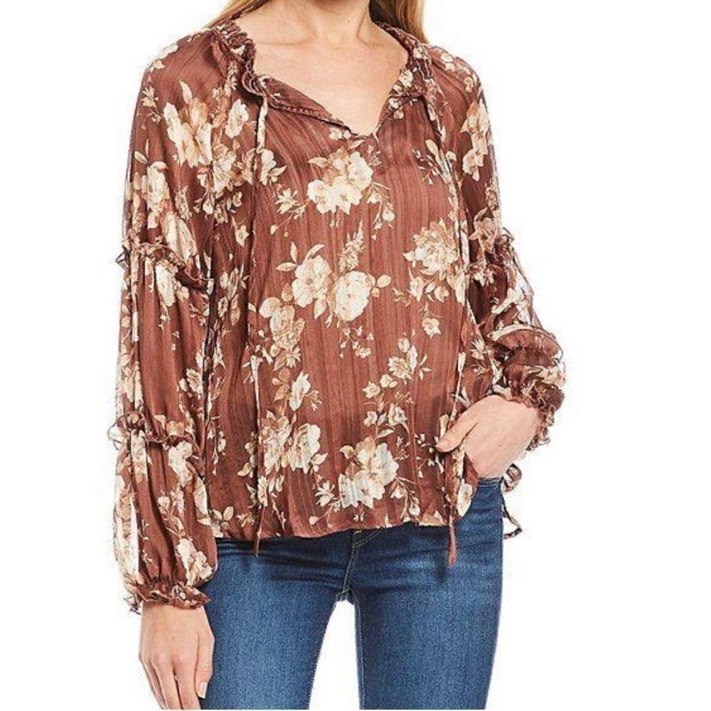 Blu pepper floral ruffle top brown